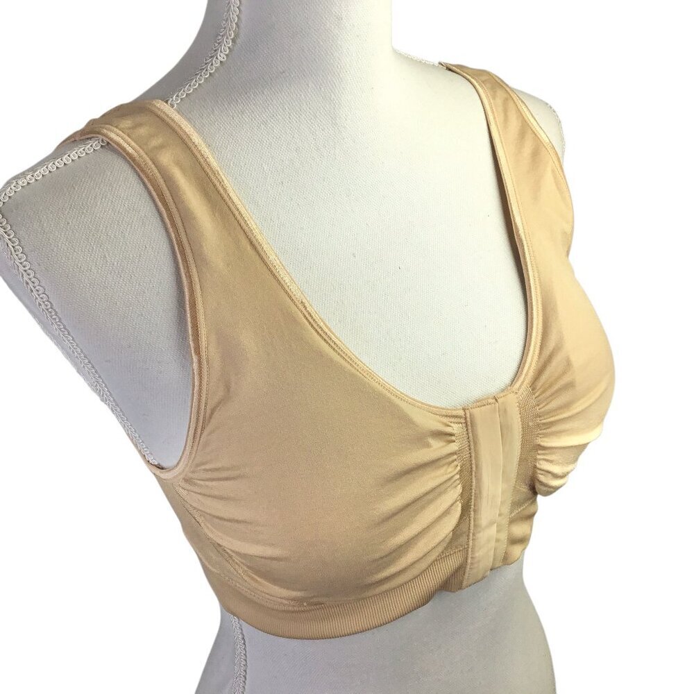 Miracle Bamboo Bra Nude Beige Size 3xl Front Close Hook Stretch Comfort